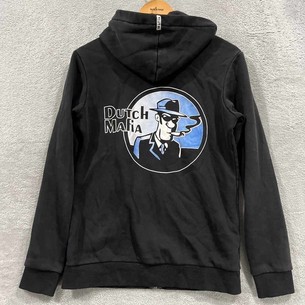 Vintage Dutch Bros Dutch Mafia Black Full Zip Cotton Hoodie Size Medium